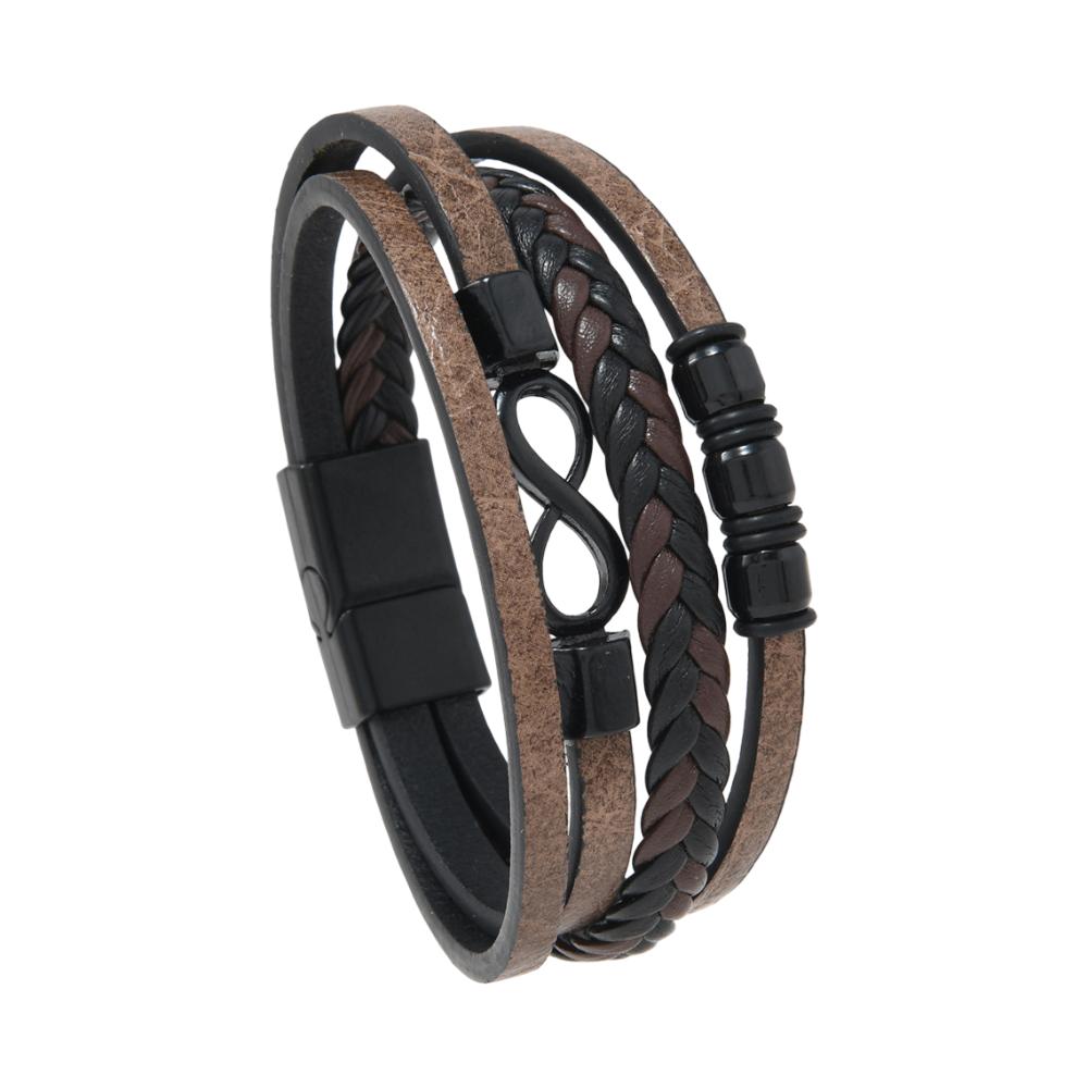 Bracelet multi-rangs tresse, symbole infini, fermoir magnetique noir, pour homme, modele Guzare