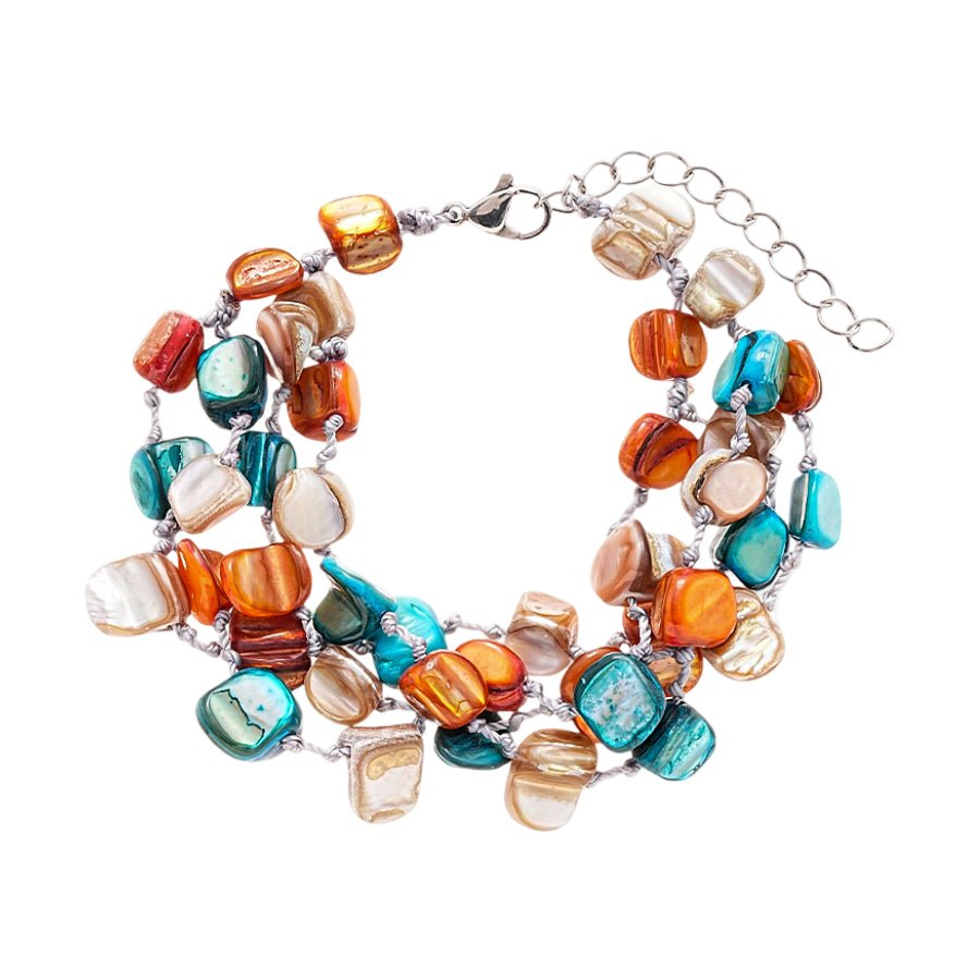 Bracelet Vintage En Colimaçon Perles Nacrées Et Chocolat Sur 4 Rangs - Occasion, Bijou Ancien