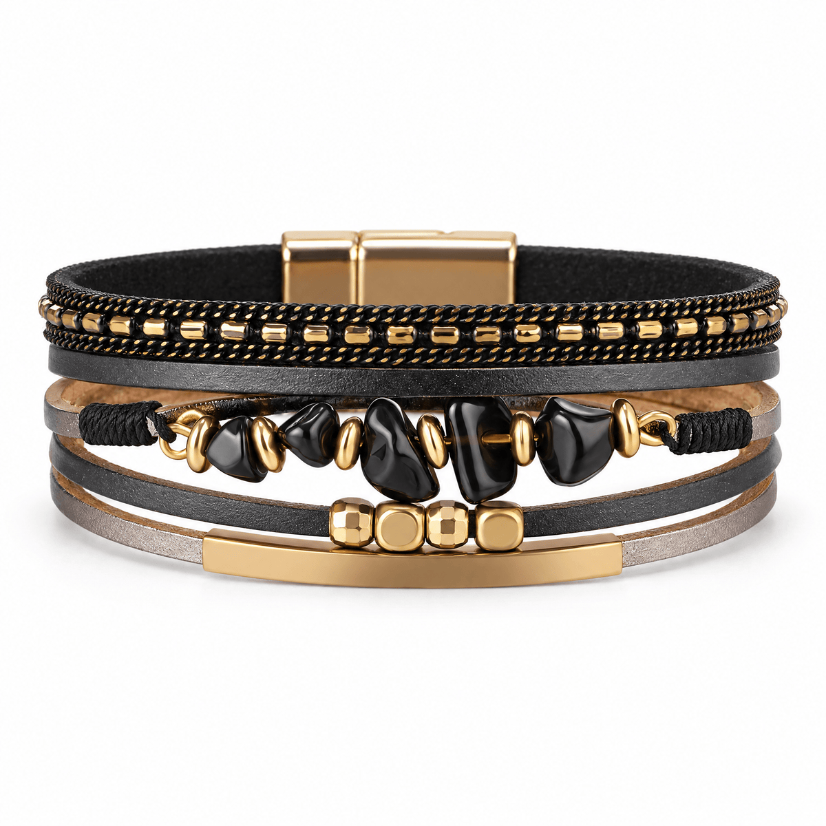 Bracelet Hailey Noir posé de face sur fond blanc
