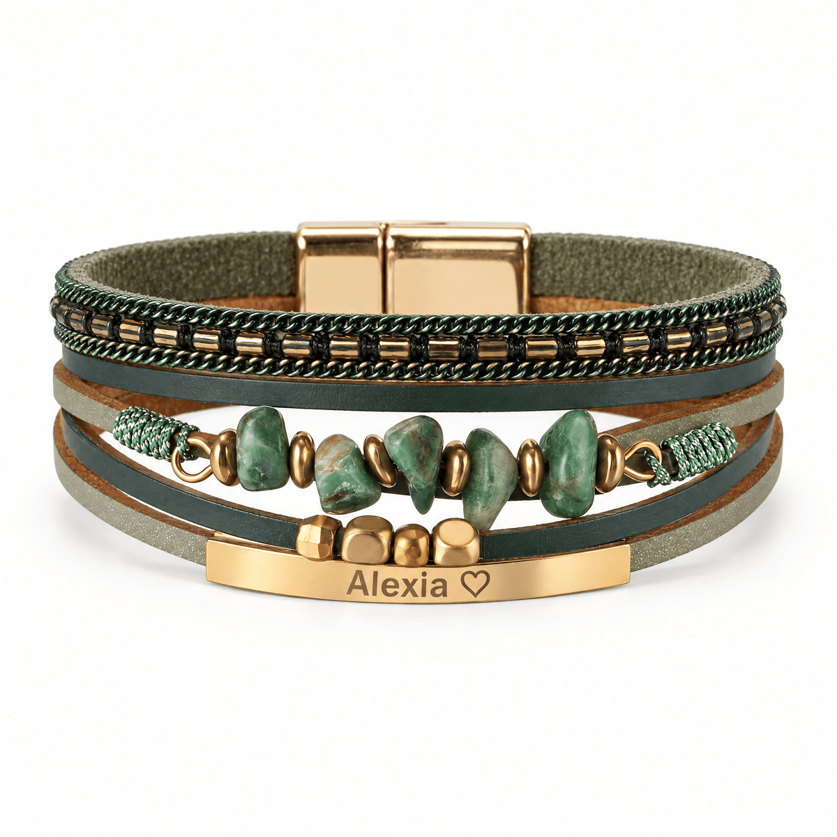 Bracelet Hailey Vert posé de face sur fond blanc