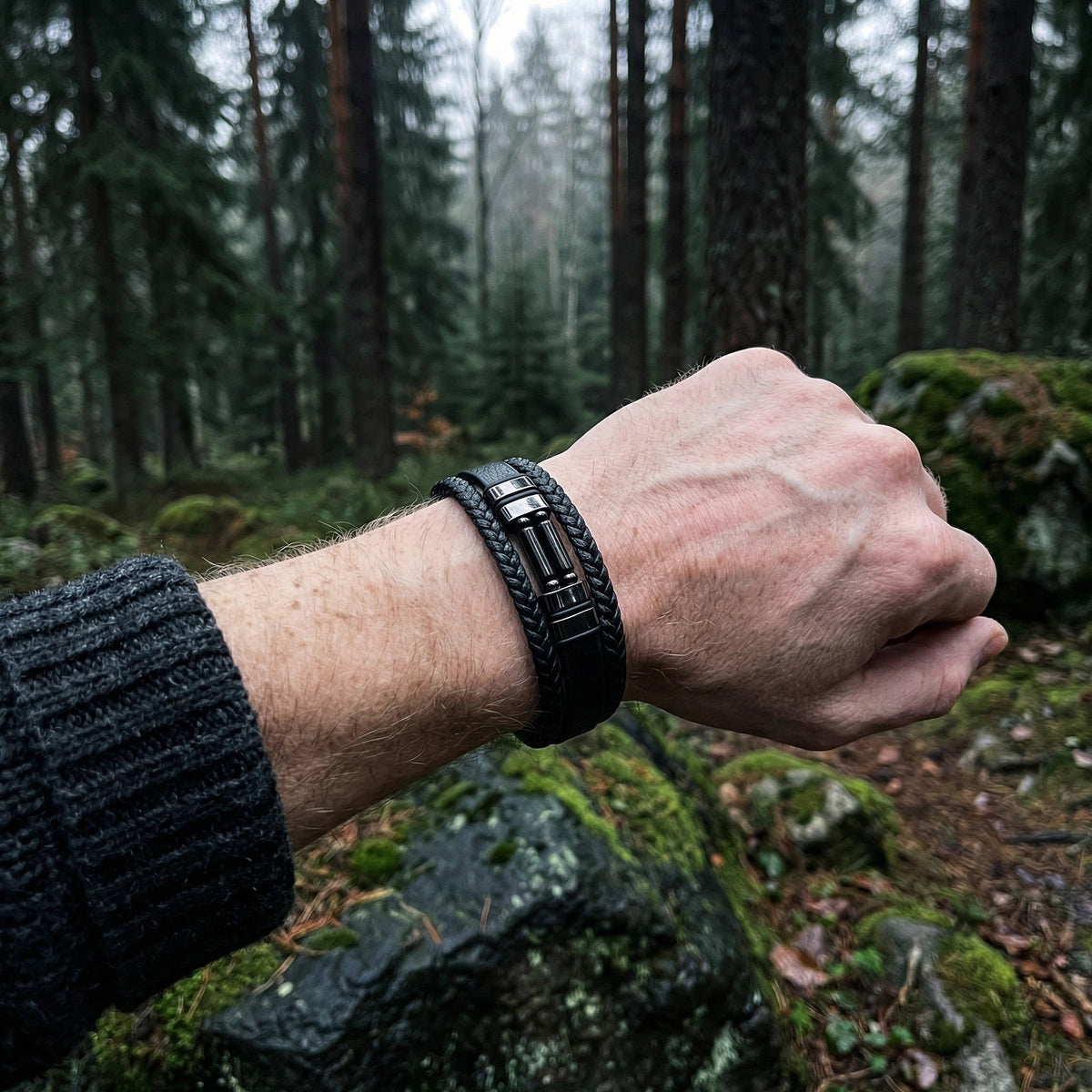 Bracelet multi-rangs pour homme, avec pierres naturelles, modèle Orton