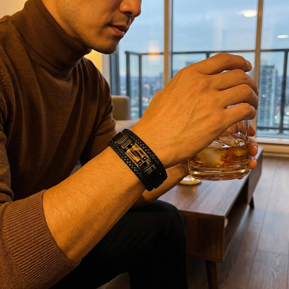 Bracelet multi-rangs pour homme, avec pierres naturelles, modèle Orton