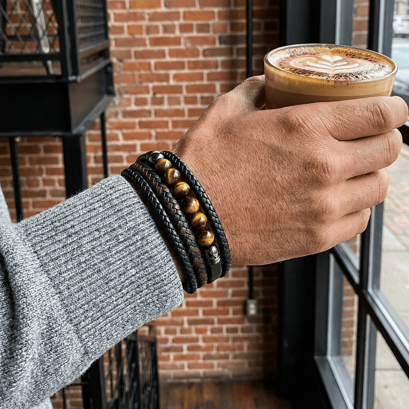 Flerlagsarmbånd til mænd med natursten, model Terro