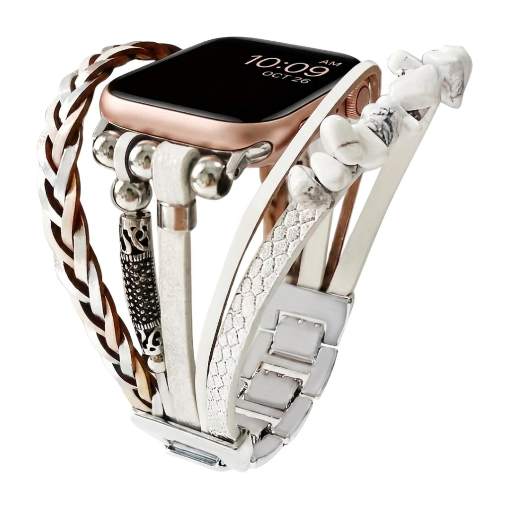 Bracelet multi-rangs pour montre connectée, ornements en pierres concassées, lanières tressées multi-rangs, maillons ajustables sans outil, modèle Treska