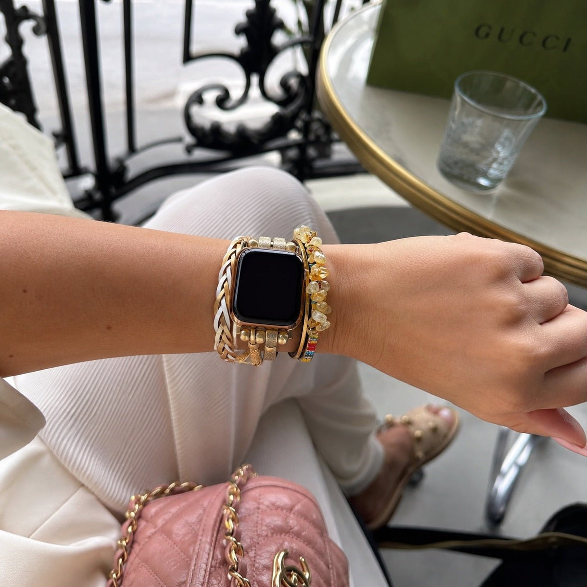 Bracelet multi-rangs pour montre connectée, ornements en pierres concassées, lanières tressées multi-rangs, maillons ajustables sans outil, modèle Treska