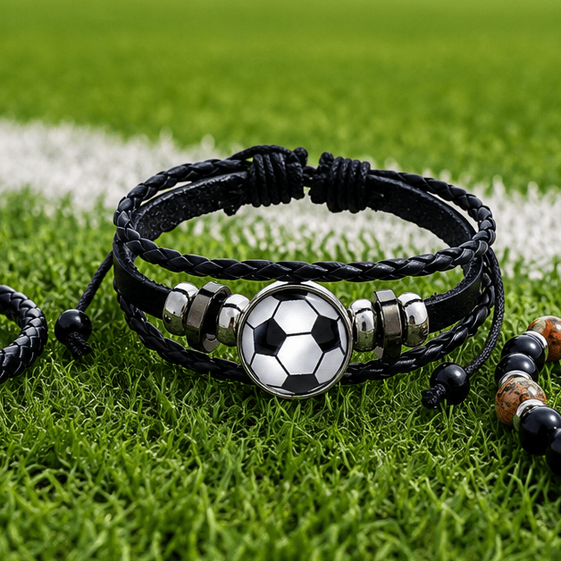 Multi-strand braided bracelet, football ball design, sliding clasp, Zinédine model