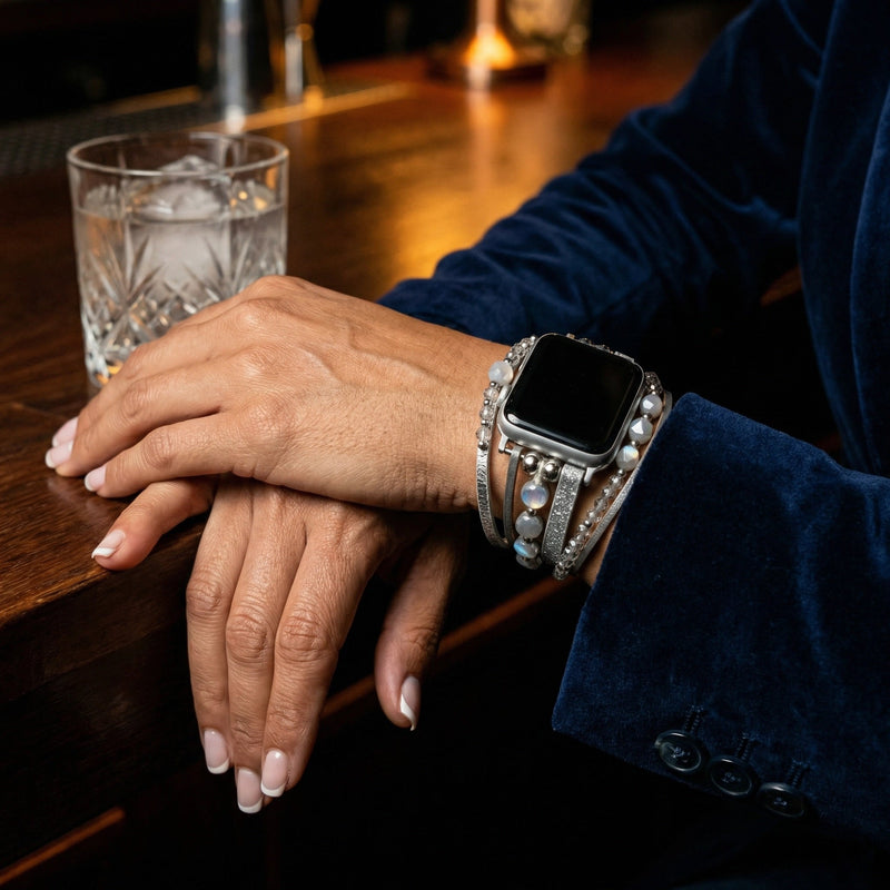 Multi-Strand Bracelet for Apple Watch, Leather Straps, Luminous Beads, Convenient Clip Clasp, Elegant Watch Set, Yika Model