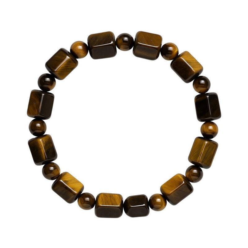 Bracelet naturel en pierres d'oeil de tigre cubiques, apporte force et sérénité, modèle Ziza - La Boutique du Bracelet
