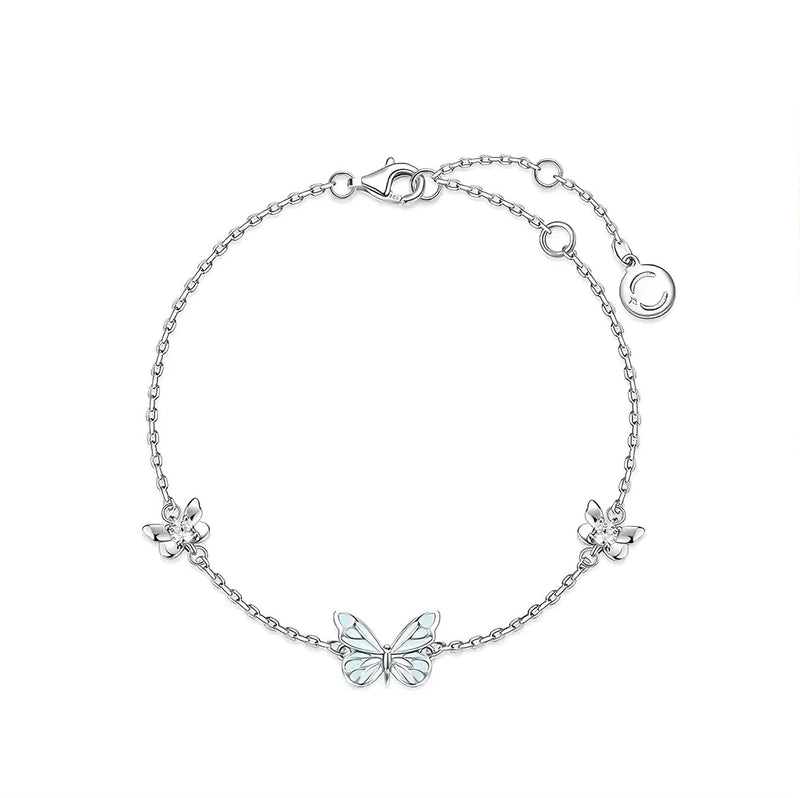 Bracelet + Luminous Butterfly Necklace, 925 Sterling Silver, Adjustable Fine Chain, Jewelry That Glows in the Dark, Captivating Nighttime Shine, Papirusa Model