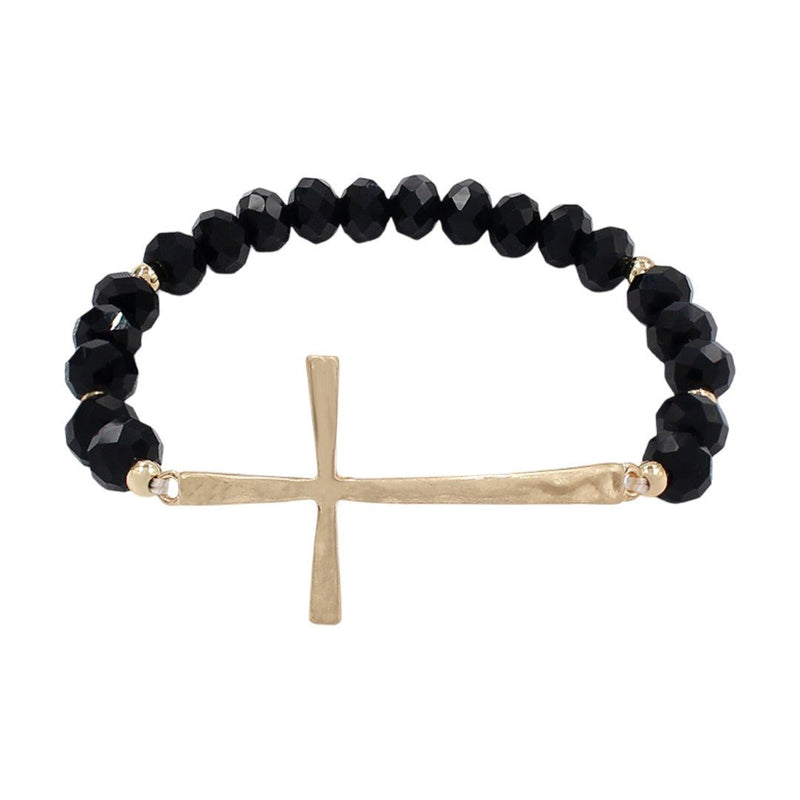 Bracelet perles cristal facettées, croix dorée centrale, bijou religieux élégant et lumineux, modèle Faith