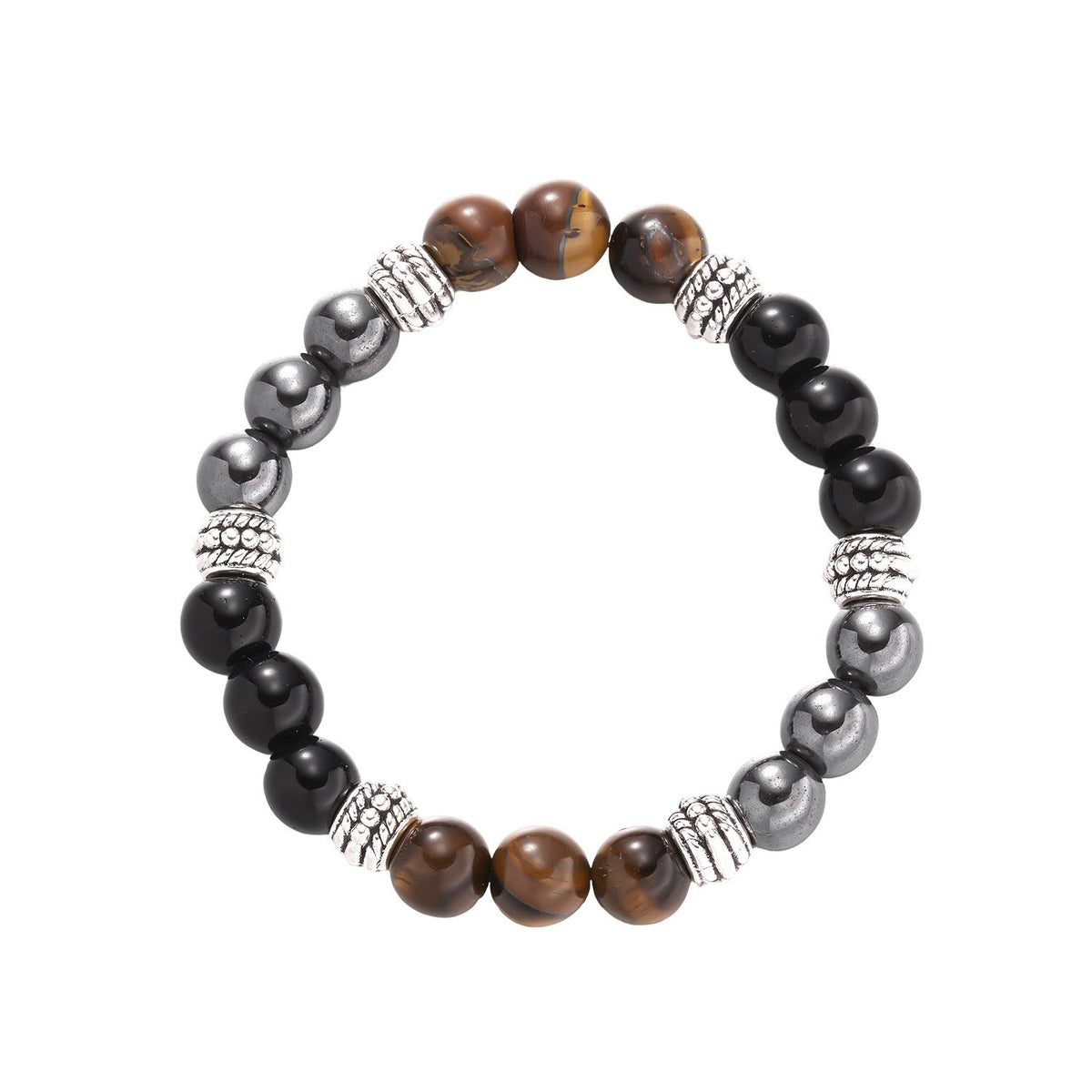 Armband aus schwarzen Tigeraugen-Perlen, natürliche Perlen 8 mm, elastisches Armband mit ausdrucksvollem Stil, Modell Fadicio