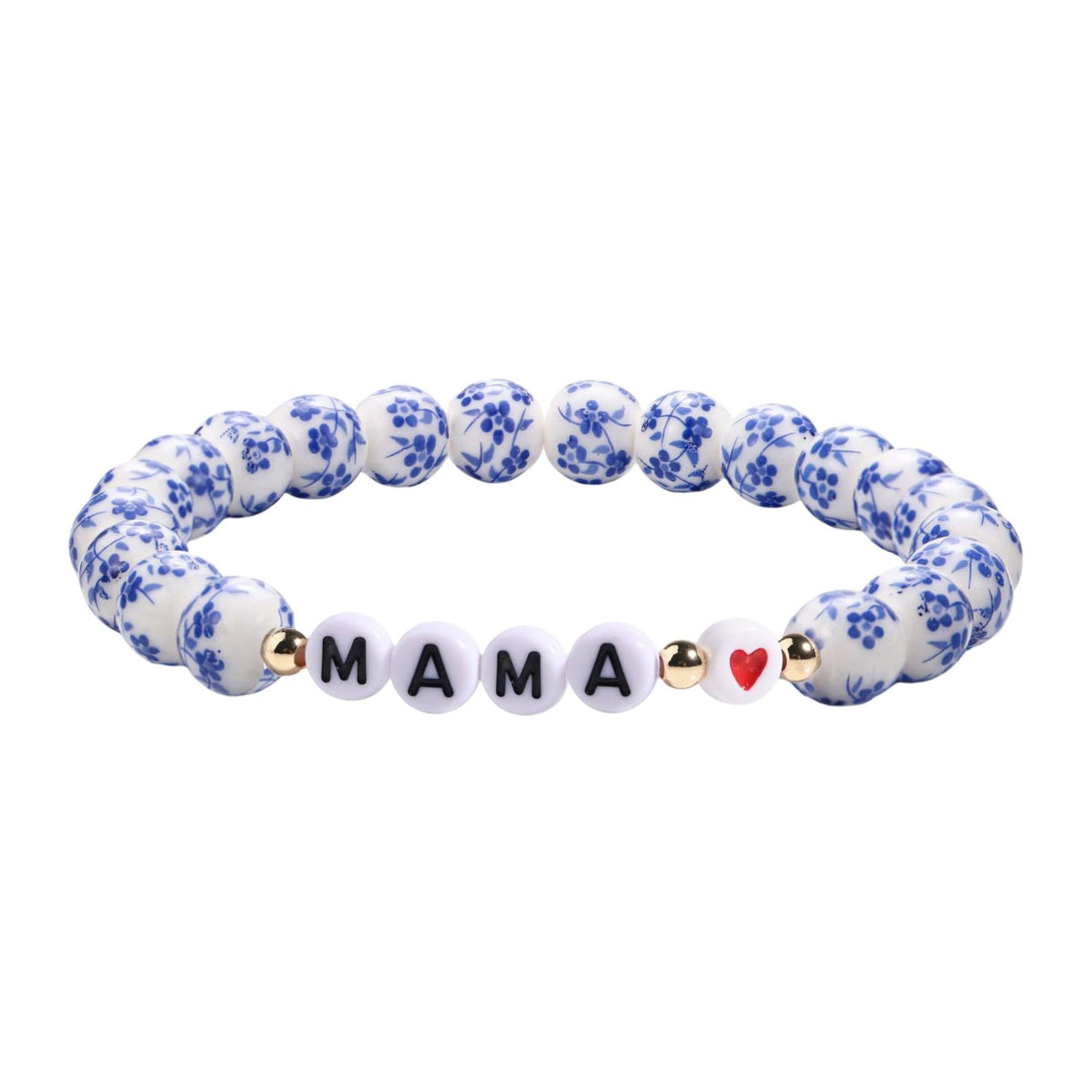 Pulsera de porcelana azul y blanca con perlas, letras MAMA y corazón, regalo para el Día de la Madre, modelo Ourlane