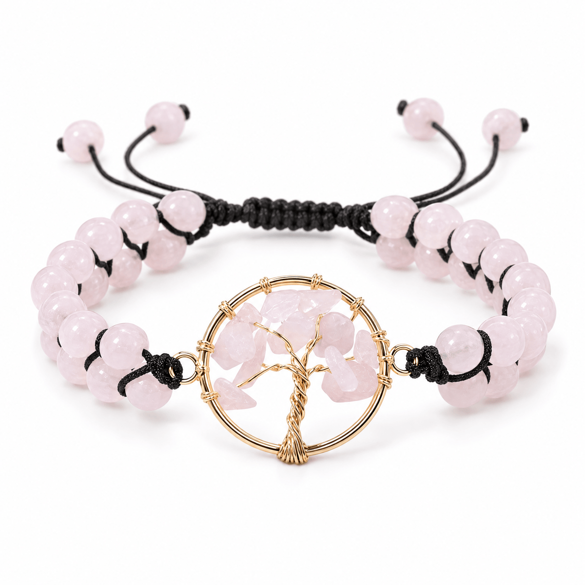 Bracelet Adrita Quartz rose posé de face sur fond blanc