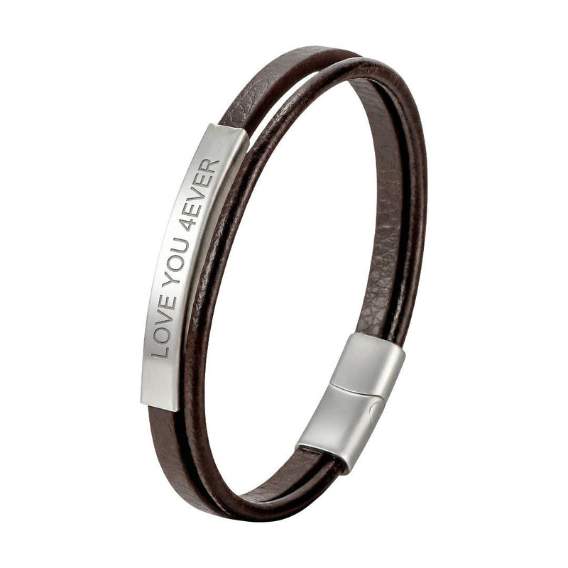 Bracelet personnalisable pour homme, double lanière en cuir tressé, plaque en acier inoxydable à graver, accessoire de caractère, modèle Lançois