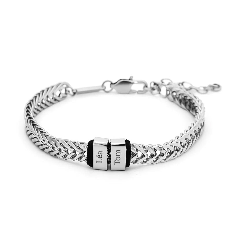 Bracelet personnalisé à maille chevron, plaque à graver, 2x plaques, modèle Spino - La Boutique du Bracelet