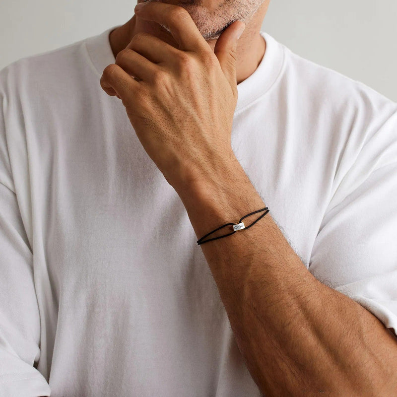 Gepersonaliseerde armband met ring, verstelbaar koord, gravure van naam, eeuwig symbool, model Gibz