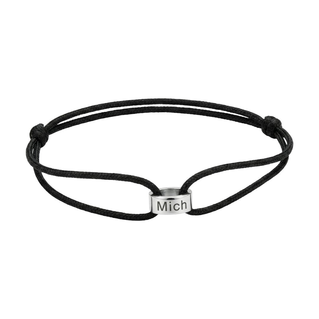 Personalized bracelet with ring, adjustable cord, name engraving, eternal symbol, Gibz model