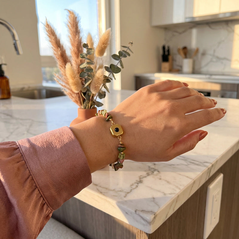 Personalized Bracelet with Projected Photo, Genuine Natural Stones, Custom Emotional Jewelry, Dumbi Model