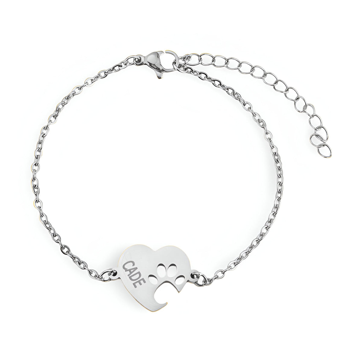 Bracelet en titane argenté avec cœur et empreinte de patte gravée "Cœur".
