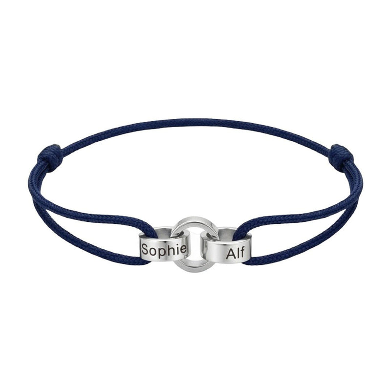 Personalisierbares Armband für Paare, Freunde oder Familie mit ineinander verschlungenen Ringen, verstellbarem Band, Namensgravur, Symbol für ewige Verbundenheit, Modell Pantor