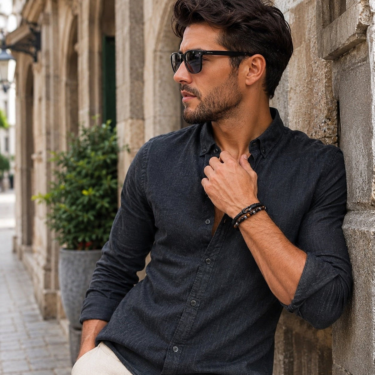 Bracelet personnalisé double rang pour homme, œil de tigre et obsidienne, noir tressé avec noeud celtique, fermoir acier gravable, idée cadeau, modèle Alviron
