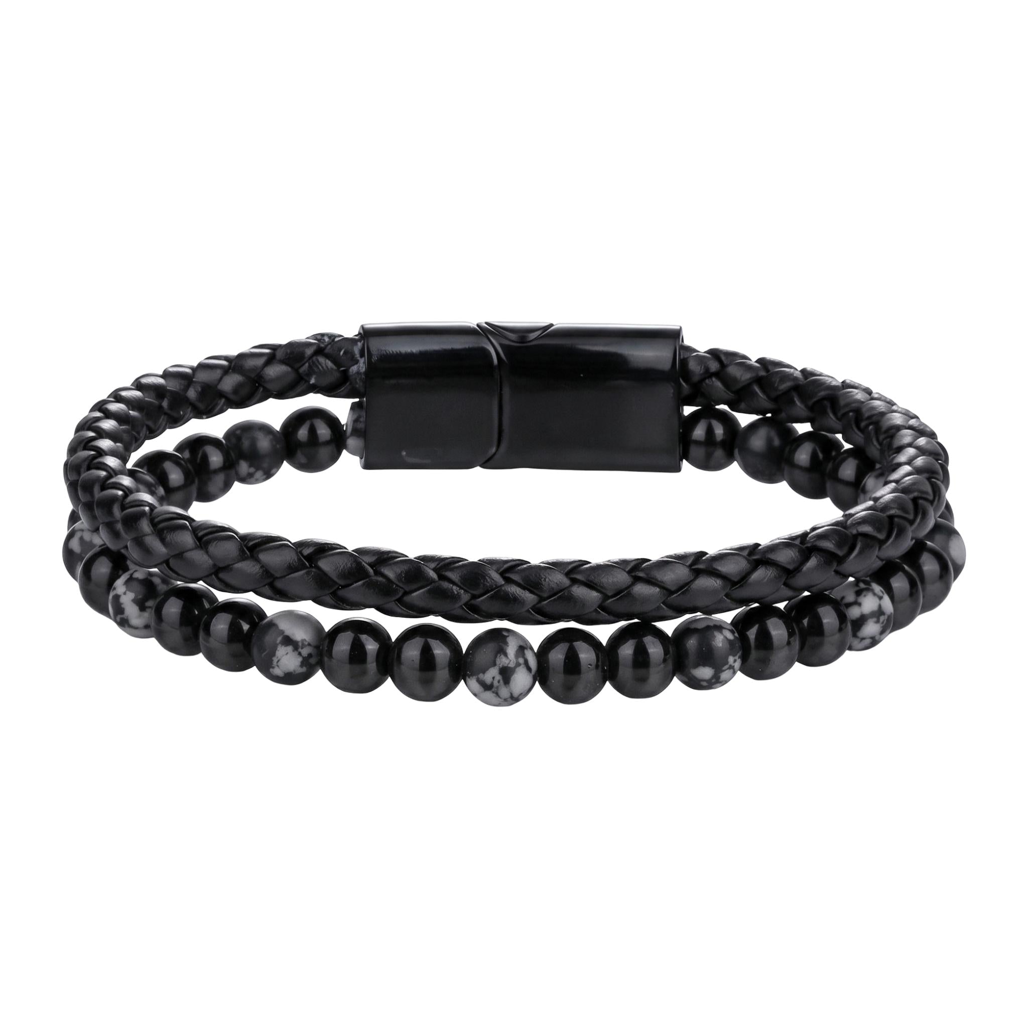 Bracelet personnalisé double rang pour homme, œil de tigre véritable, cuir noir tressé, fermoir acier gravable, idée cadeau, modèle Etno