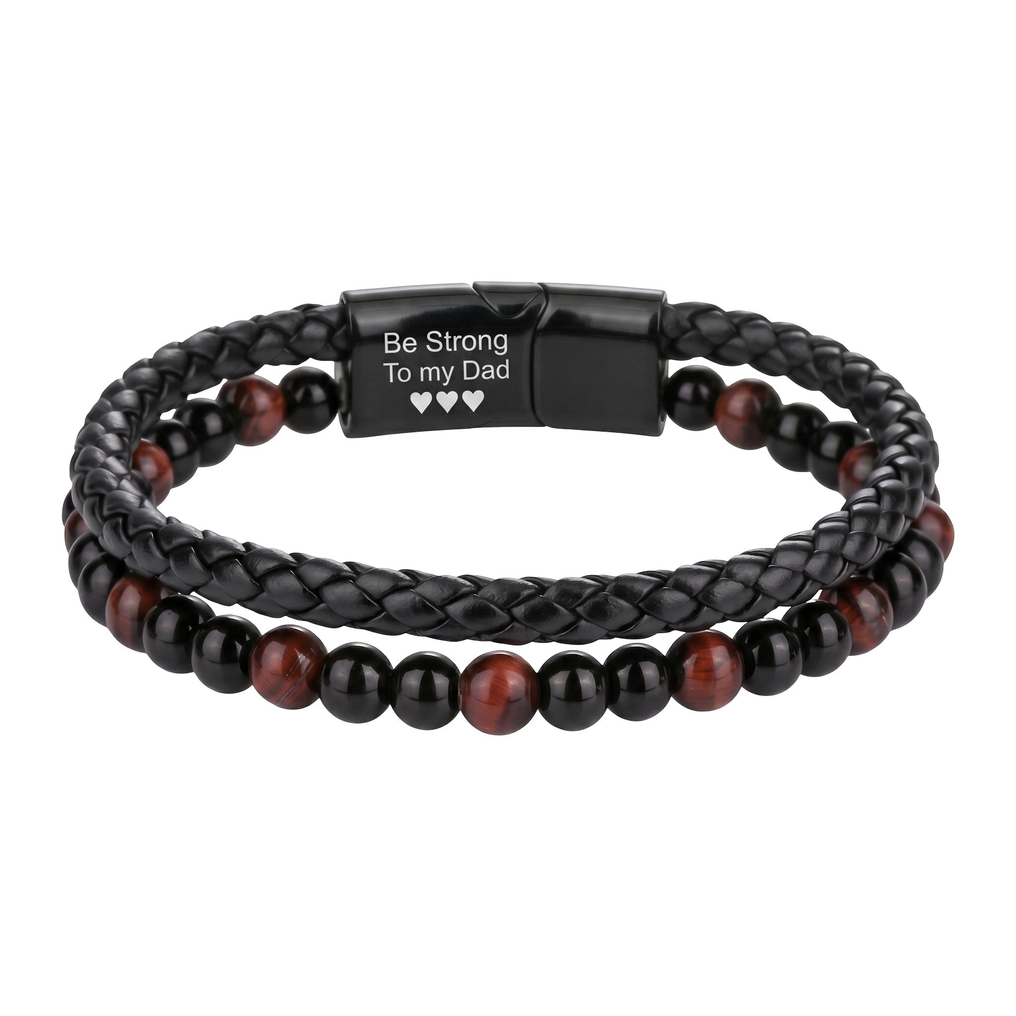 Bracciale personalizzato doppio giro da uomo, vera occhio di tigre, pelle nera intrecciata, chiusura in acciaio personalizzabile con incisione, idea regalo, modello Etno