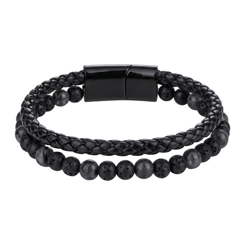 Pulseira personalizada de dupla volta para homem, olho de tigre verdadeiro, couro preto entrançado, fecho de aço gravável, ideia de presente, modelo Etno
