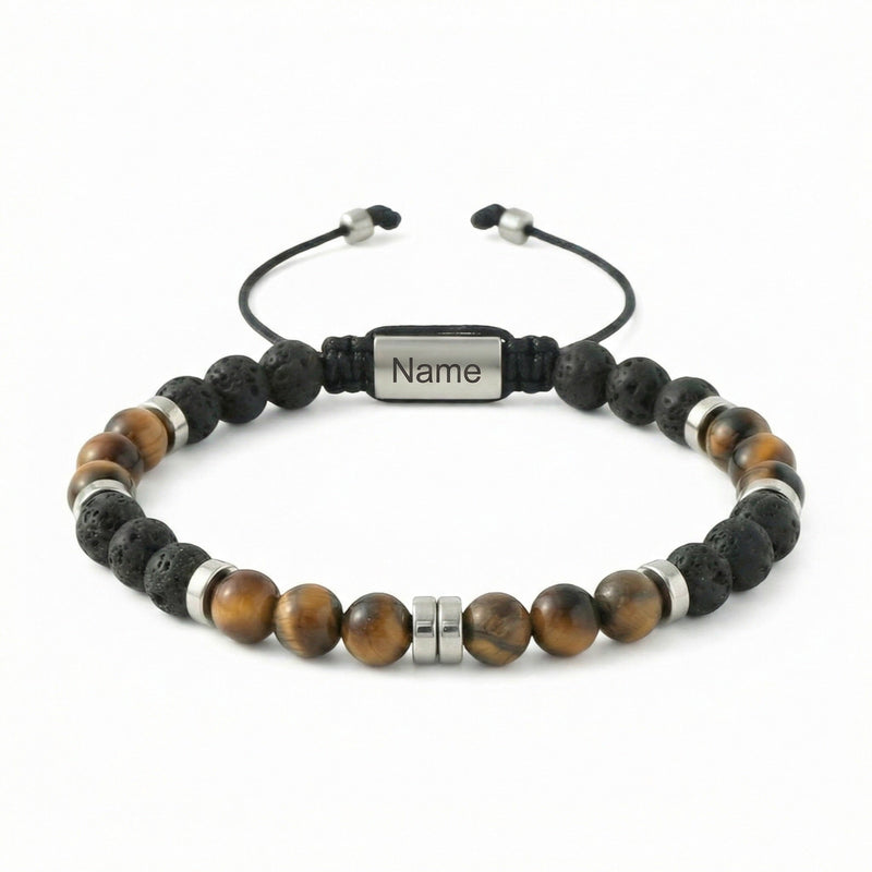 Gepersonaliseerde armband van natuurstenen 6 mm, kralenarmband met verstelbaar koord, robuuste en elegante uitstraling, model Kalère