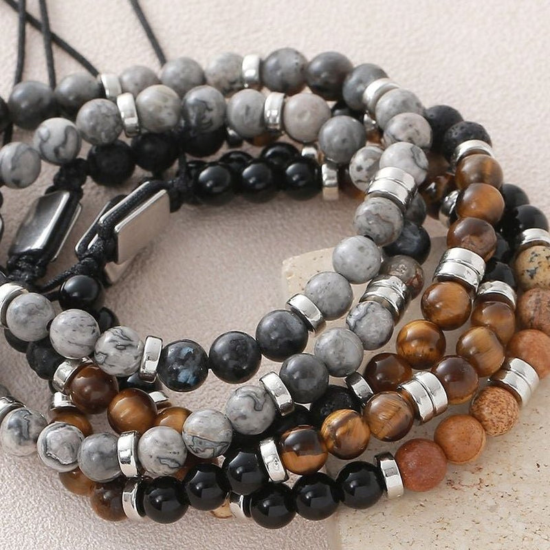 Gepersonaliseerde armband van natuurstenen 6 mm, kralenarmband met verstelbaar koord, robuuste en elegante uitstraling, model Kalère