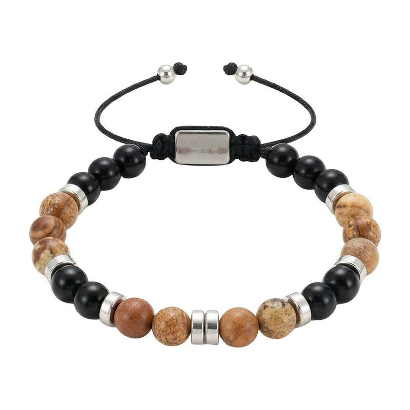 Gepersonaliseerde armband van natuurstenen 6 mm, kralenarmband met verstelbaar koord, robuuste en elegante uitstraling, model Kalère