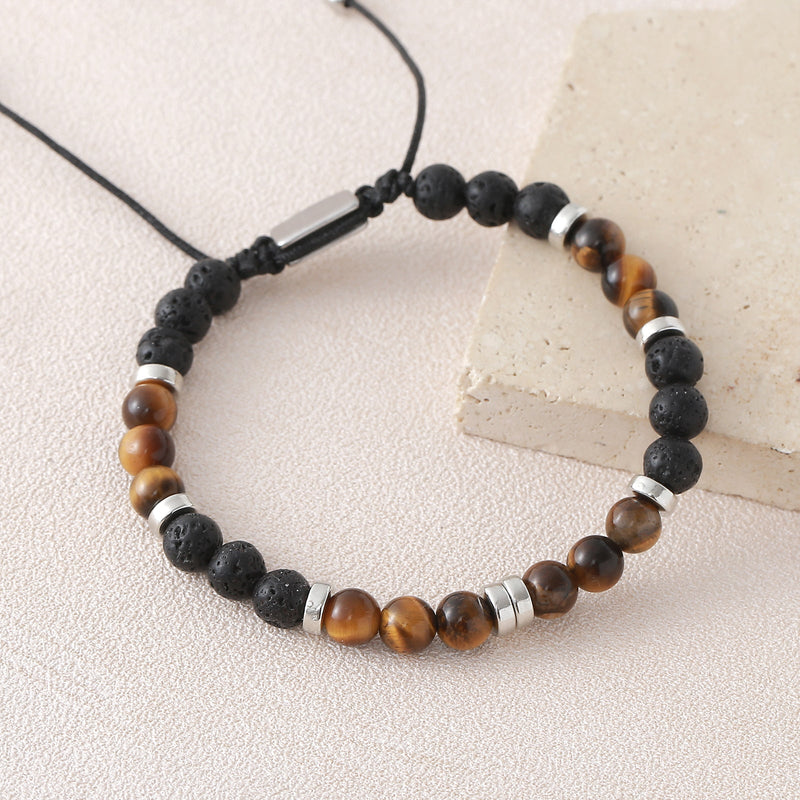 Gepersonaliseerde armband van natuurstenen 6 mm, kralenarmband met verstelbaar koord, robuuste en elegante uitstraling, model Kalère