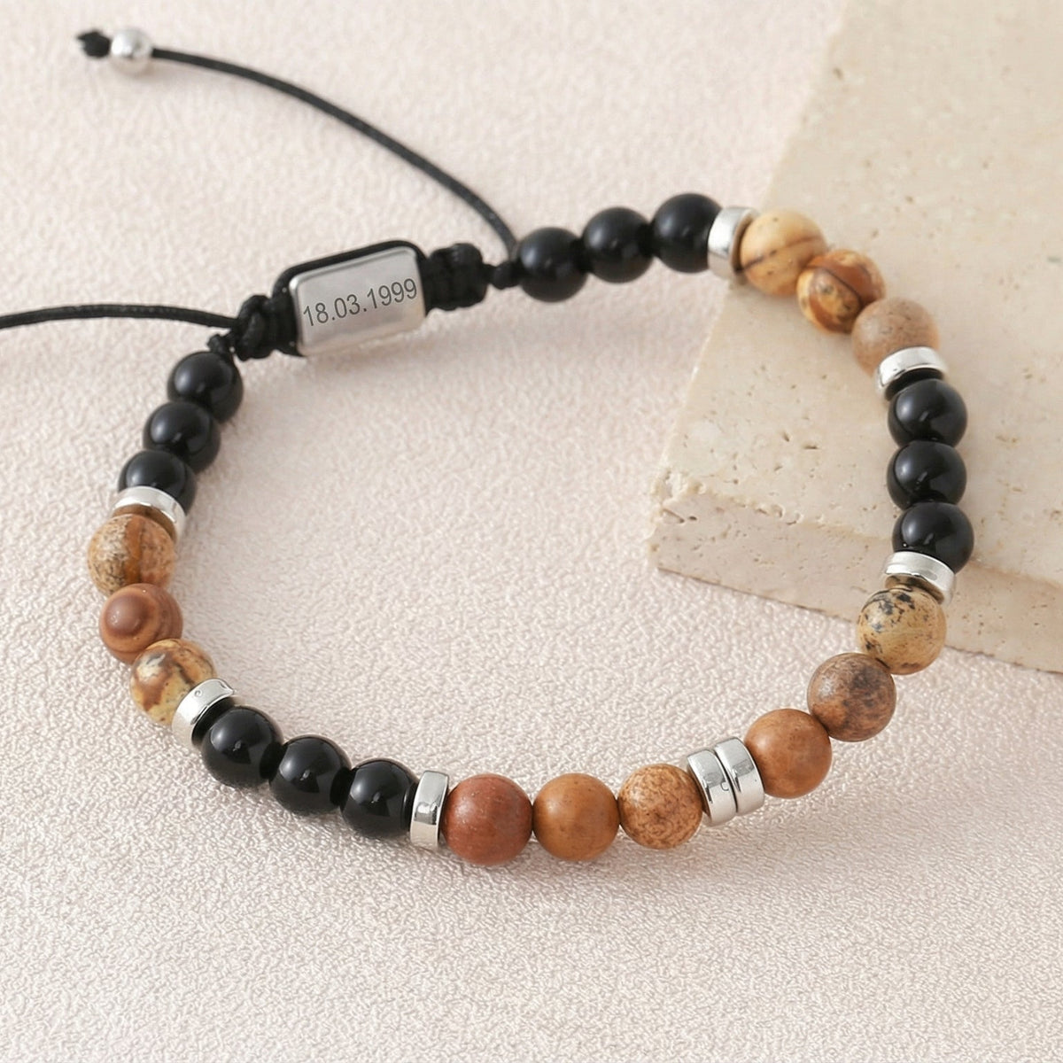 Personalisiertes Armband aus 6 mm Natursteinen, verstellbares Band, Modell Kalère