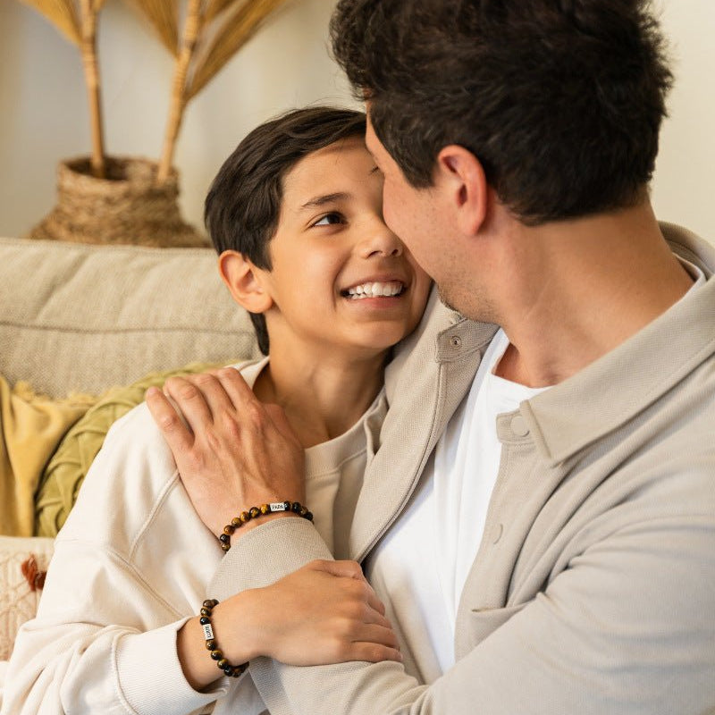 Bracelet mixte en pierres naturelles Oeil de tigre, perles rondes, style homme et enfant.