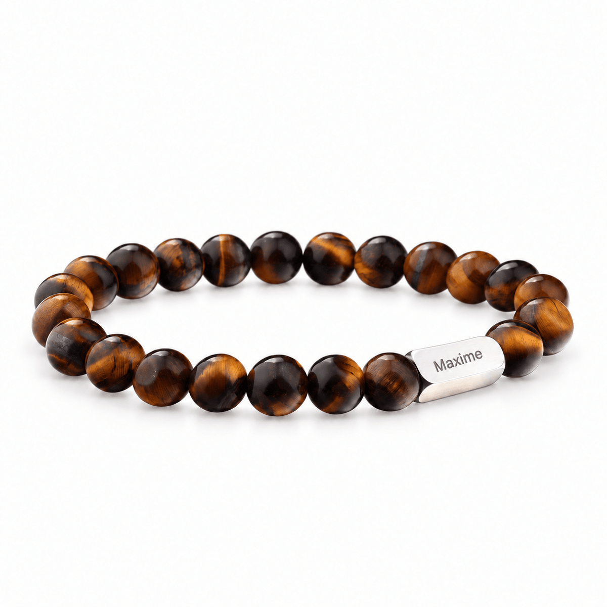 Packshot studio bracelet Zohar Oeil de tigre, vue de face sur fond blanc. — gravure source restaurée 8 octobre 2026