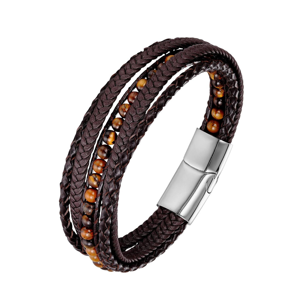 Bracelet personnalisé multi-rangs tressé, pierres naturelles, fermoir magnétique, modèle Aristote