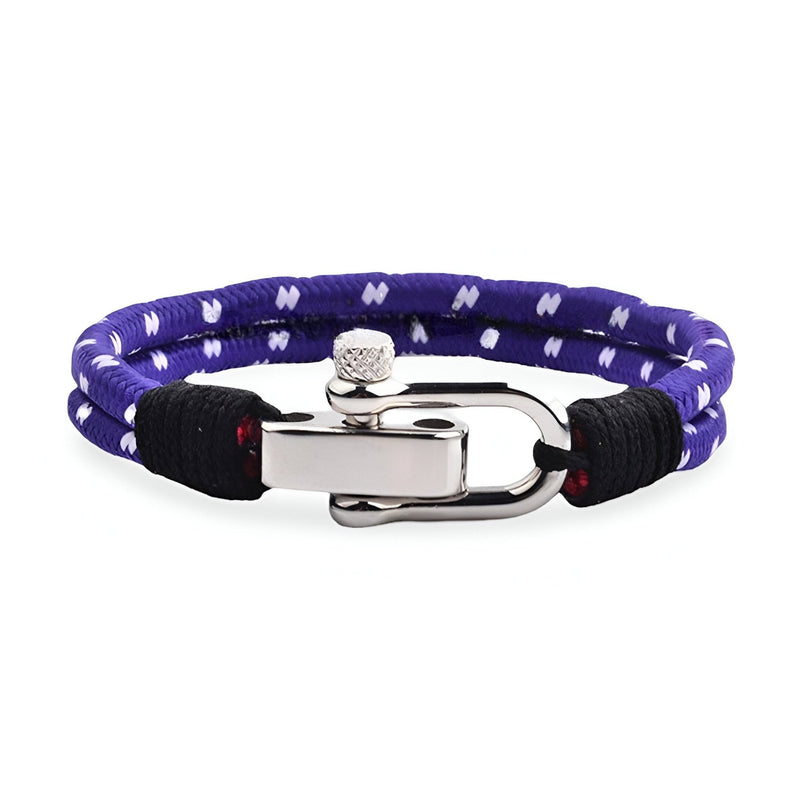 Bracelet violet en corde tressée avec mousqueton en acier inoxydable pour homme.
