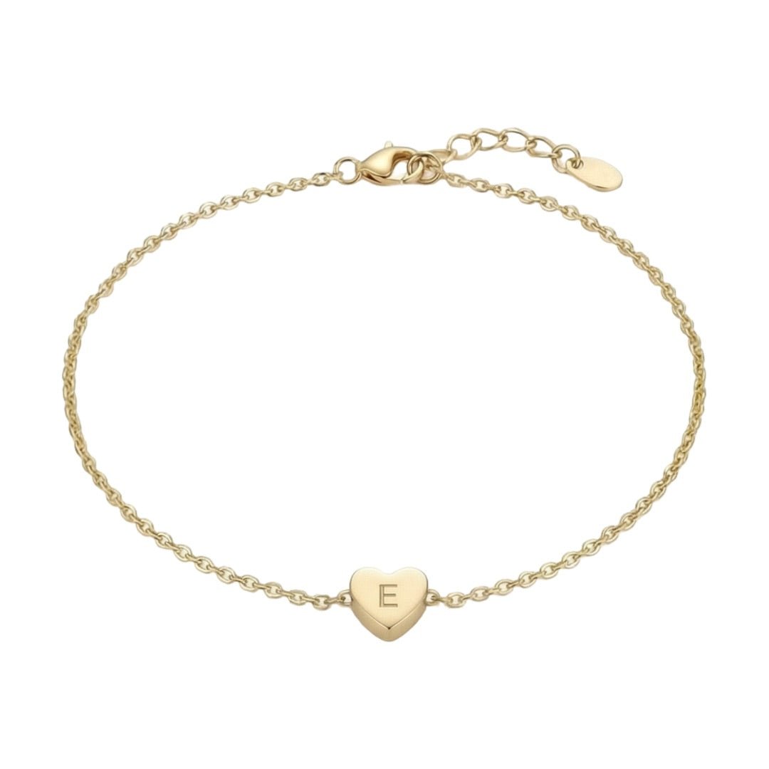 Bracelet personnalisé x1 cœur avec lettre gravée, chaîne fine en acier inoxydable doré, bijou délicat à message intime, modèle Garence
