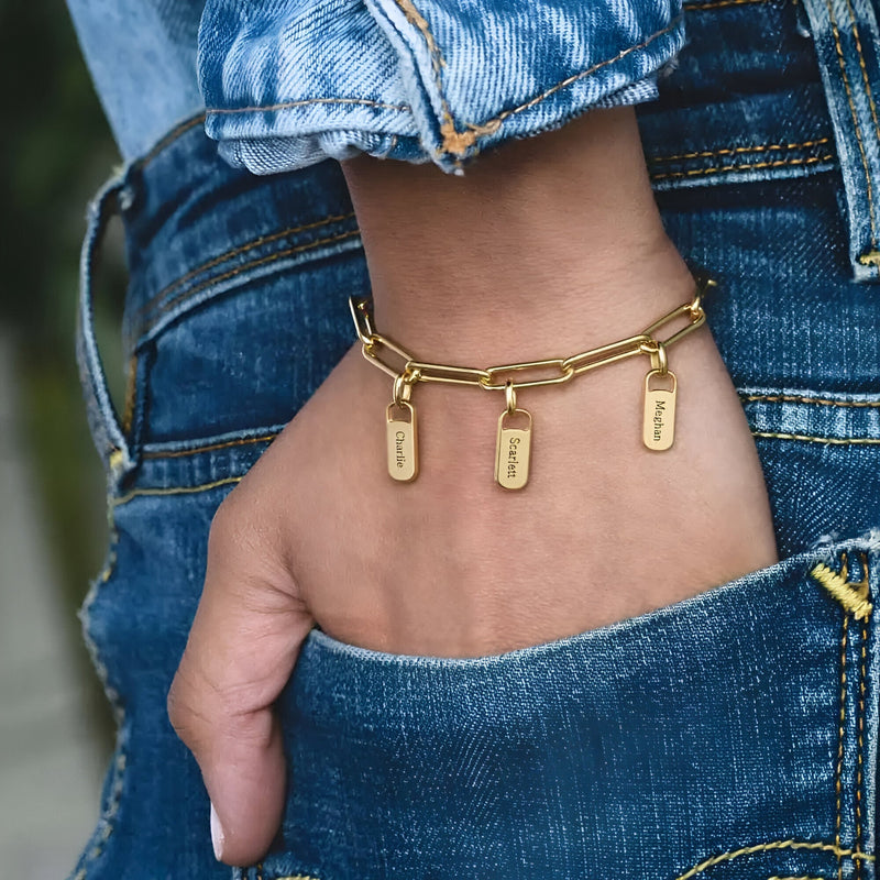 Pulsera personalizada de cuatro placas, en acero inoxidable, para mujer, modelo Kim