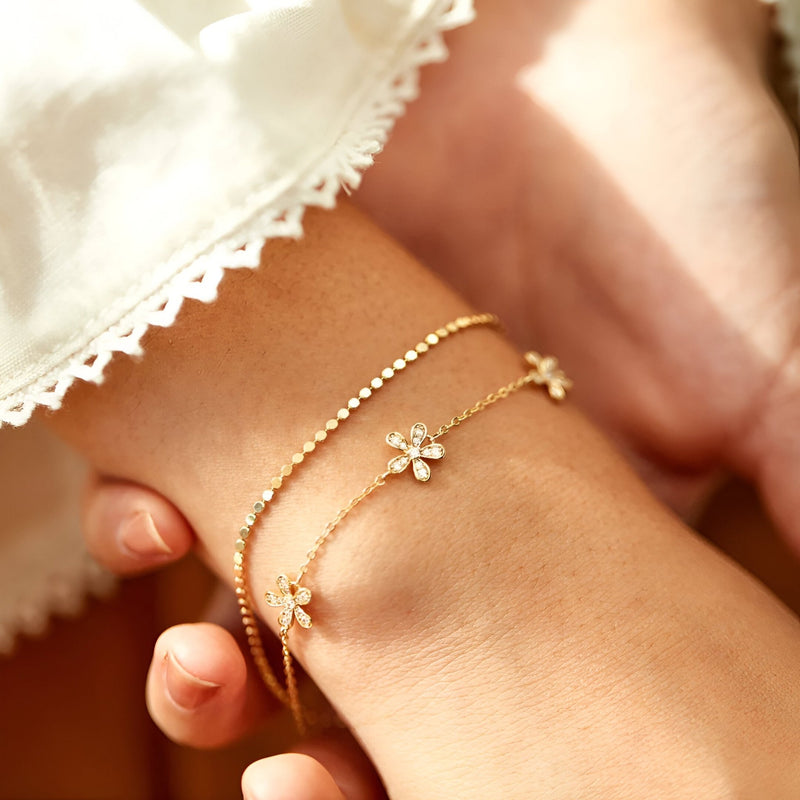Pulsera pétalos de flor, en plata de ley, para mujer, modelo Junia