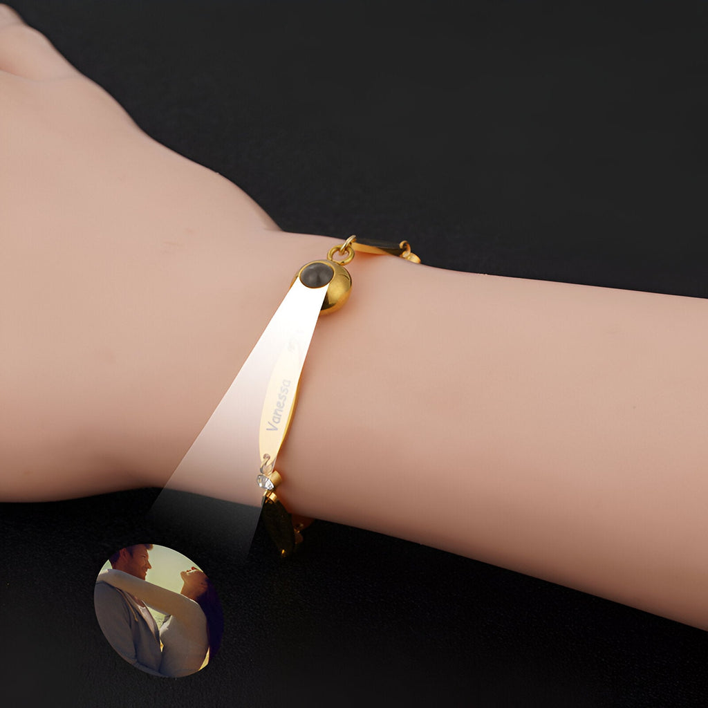 Bracelet photo personnalisé, à graver, en acier inoxdyable, modèle Tifaine - La Boutique du Bracelet