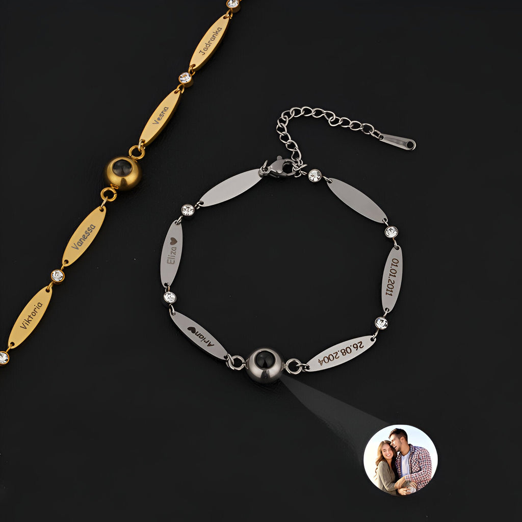 Bracelet photo personnalisé, à graver, en acier inoxdyable, modèle Tifaine - La Boutique du Bracelet