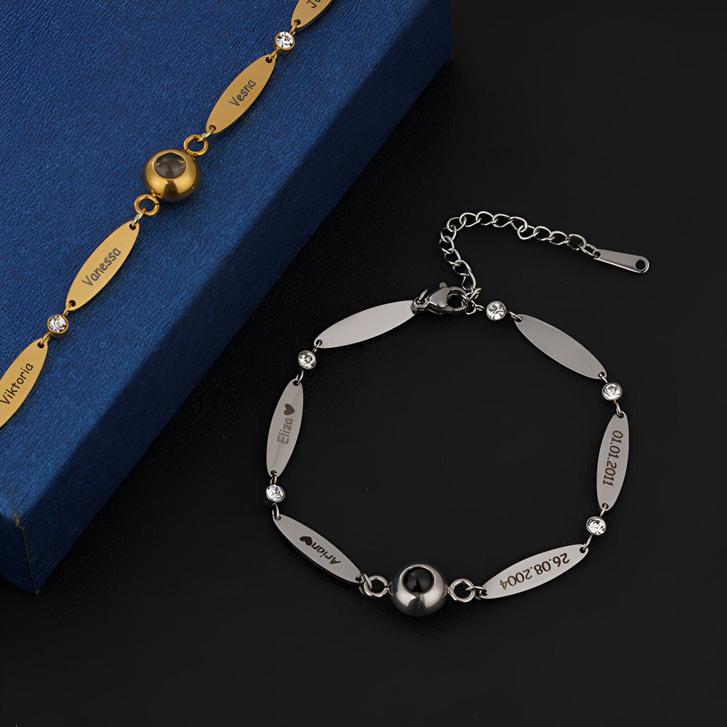 Bracelet photo personnalisé, à graver, en acier inoxdyable, modèle Tifaine - La Boutique du Bracelet
