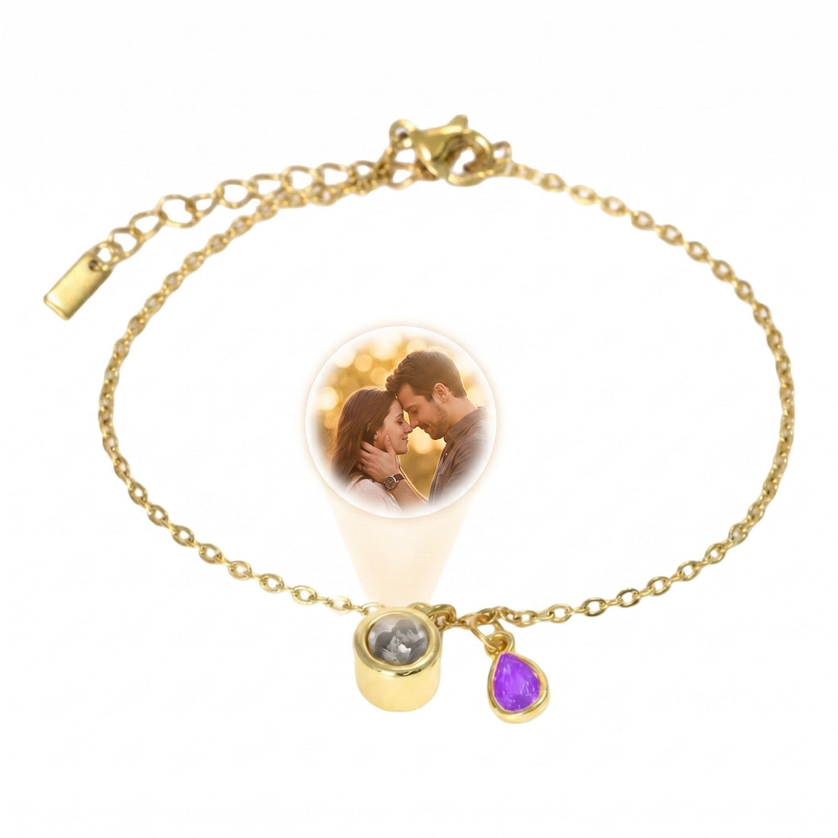 Personalized Photo Bracelet, Stainless Steel, with Teardrop Birthstone, Unique and Intimate Gift, Ruliqua Model