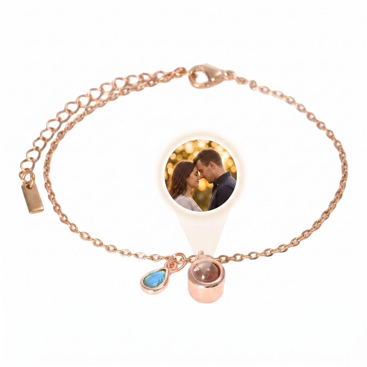 Personalized Photo Bracelet, Stainless Steel, with Teardrop Birthstone, Unique and Intimate Gift, Ruliqua Model