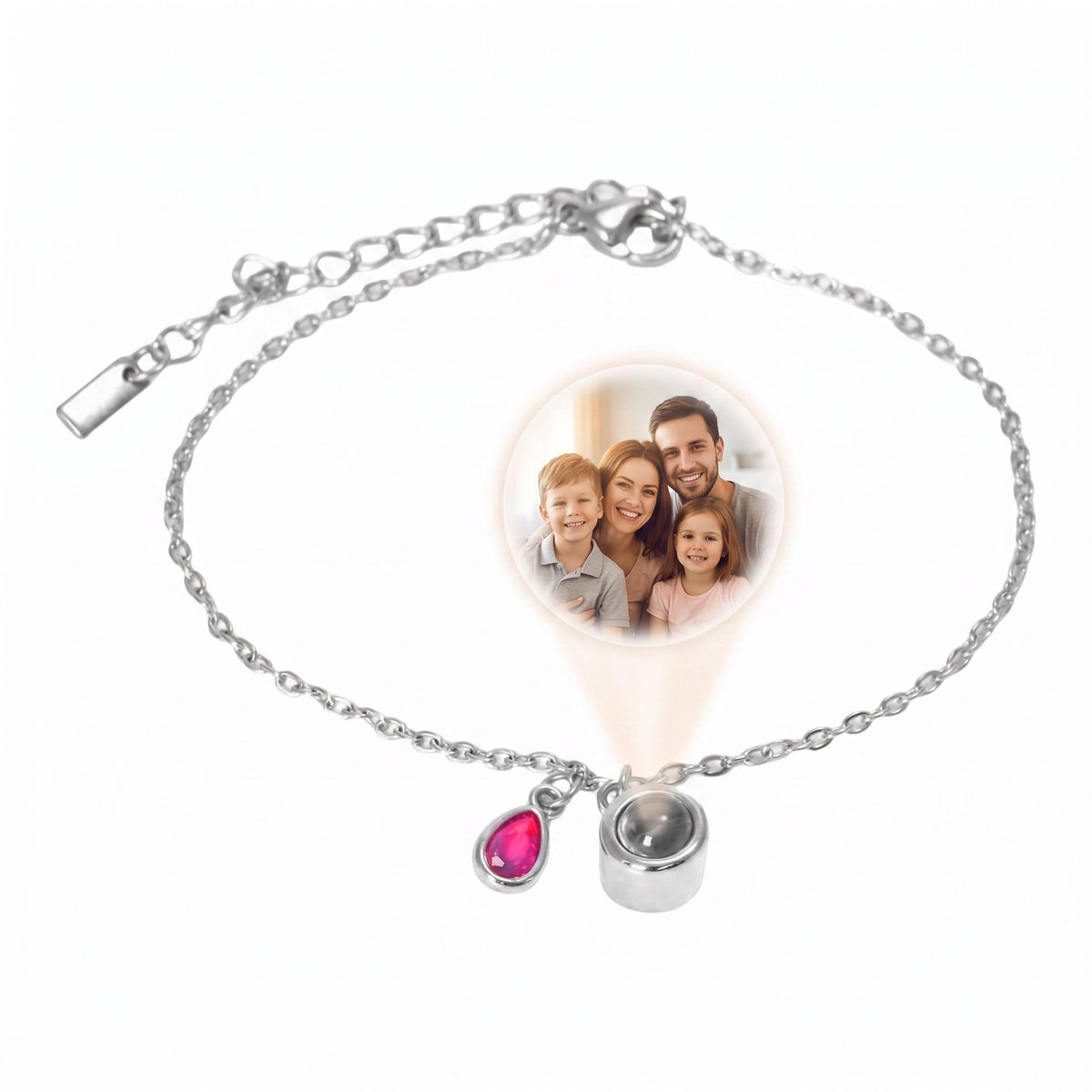 Personalized Photo Bracelet, Stainless Steel, with Teardrop Birthstone, Unique and Intimate Gift, Ruliqua Model