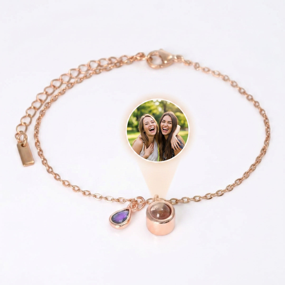 Personalized Photo Bracelet, Stainless Steel, with Teardrop Birthstone, Unique and Intimate Gift, Ruliqua Model