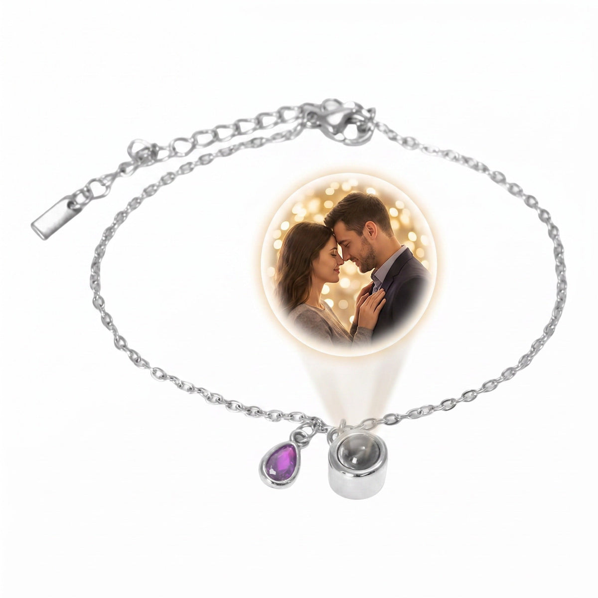 Personalized Photo Bracelet, Stainless Steel, with Teardrop Birthstone, Unique and Intimate Gift, Ruliqua Model