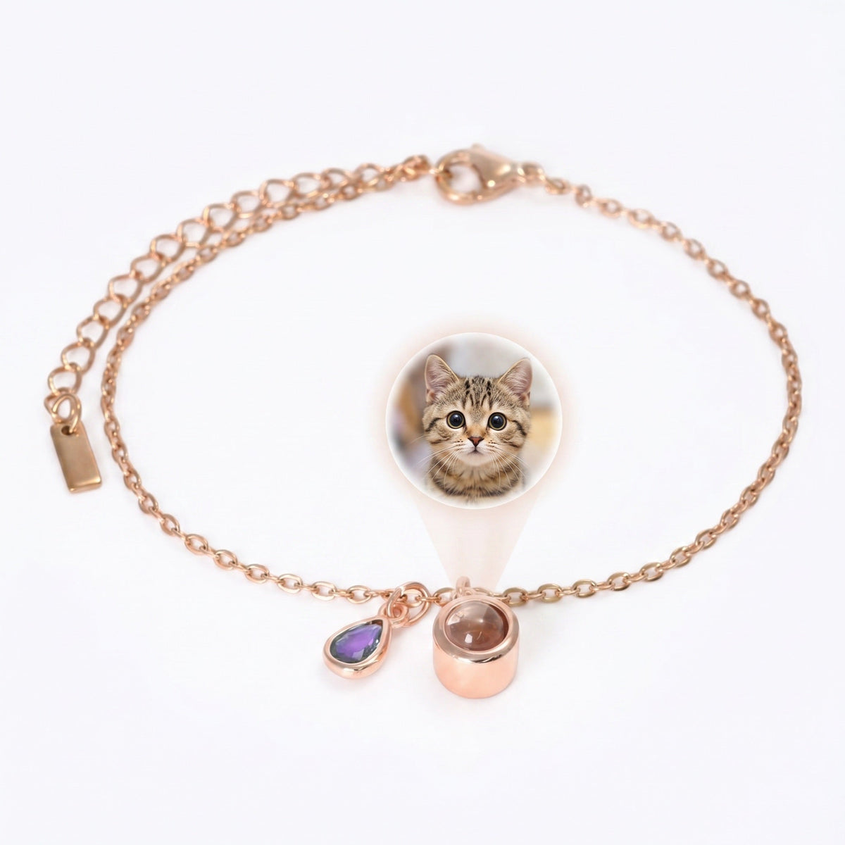 Personalized Photo Bracelet, Stainless Steel, with Teardrop Birthstone, Unique and Intimate Gift, Ruliqua Model