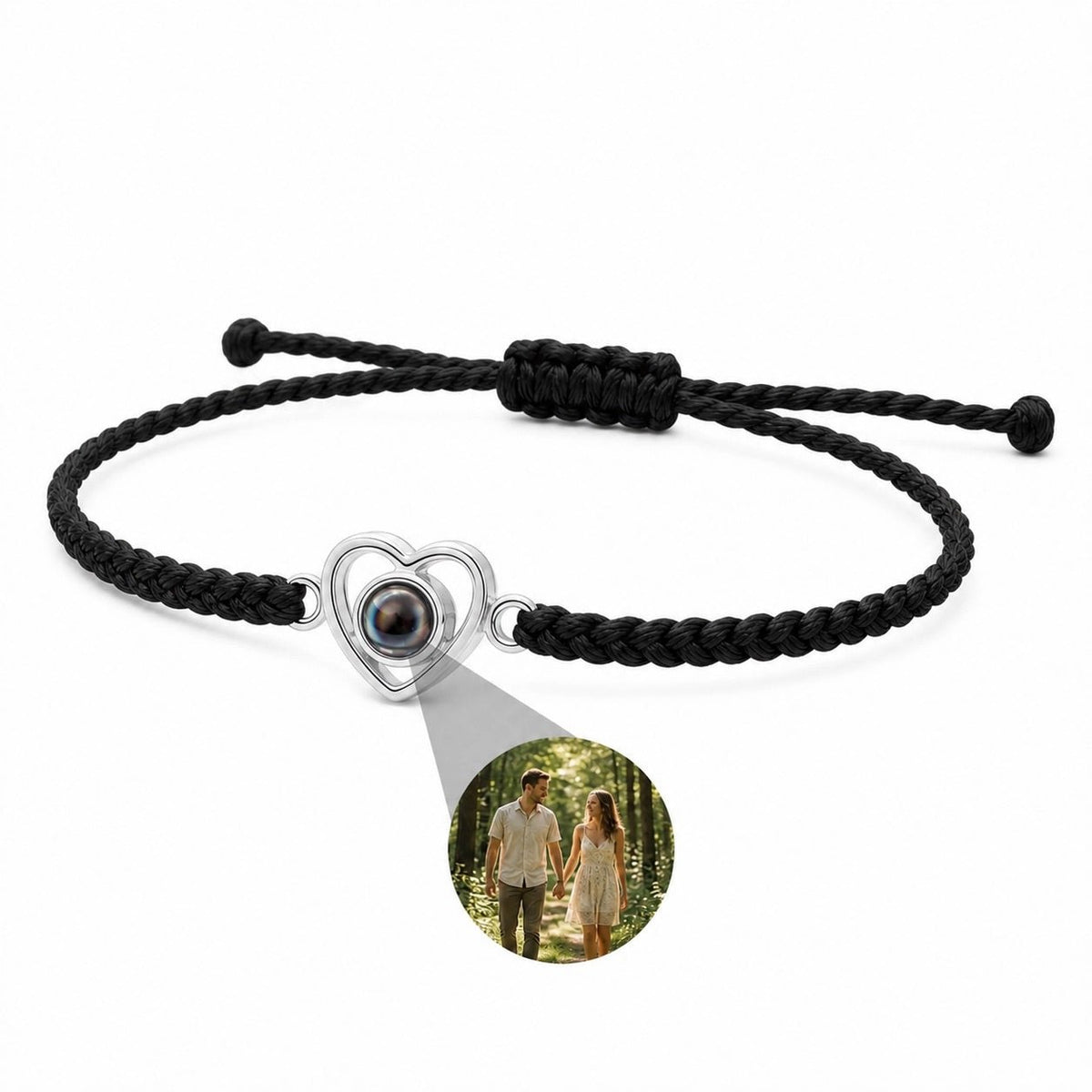 Personalisierbares Fotoband, geflochtenes Band, Herzanhänger mit Projektion, Modell Pyralie